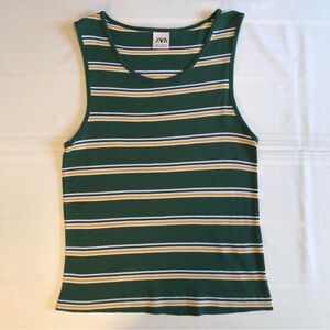Zara Green Fine Ribbed Fitted Tank Top Size S